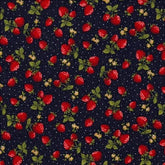 cotton poplin fabric strawberry with polka dots in navy